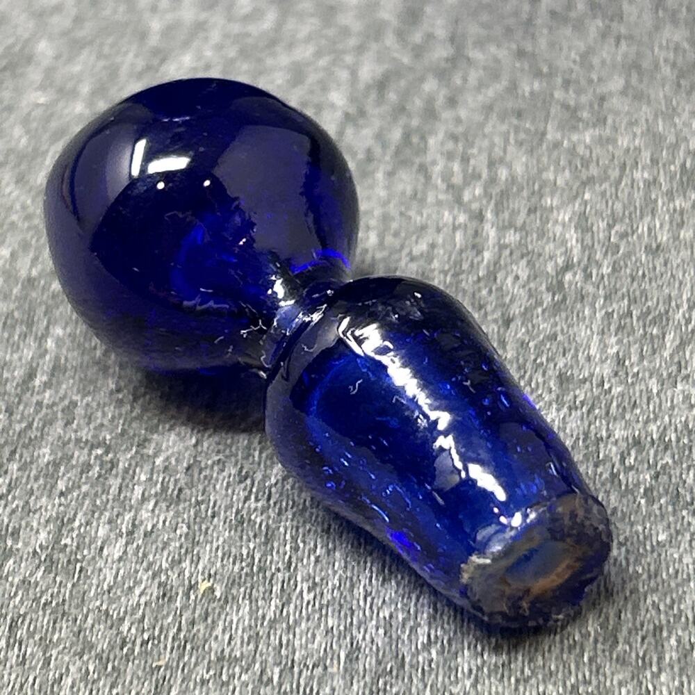 OOAK Cobalt Blue Glass Decanter Cruet Bottle Stopper Optic Swirl Applied Handle - Picture 11 of 14